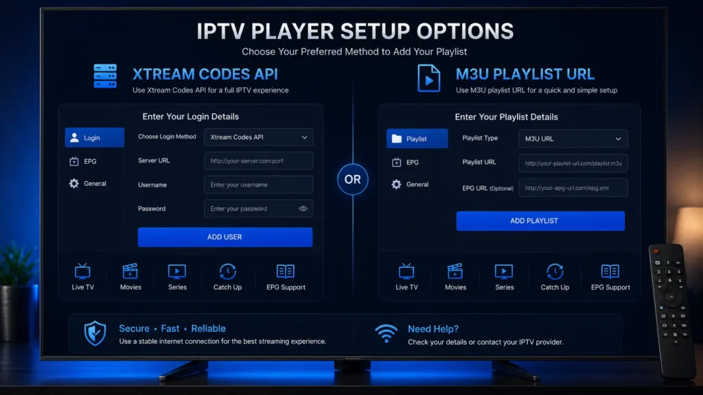 IPTV Smarters Samsung TV Xtream Codes API and M3U setup