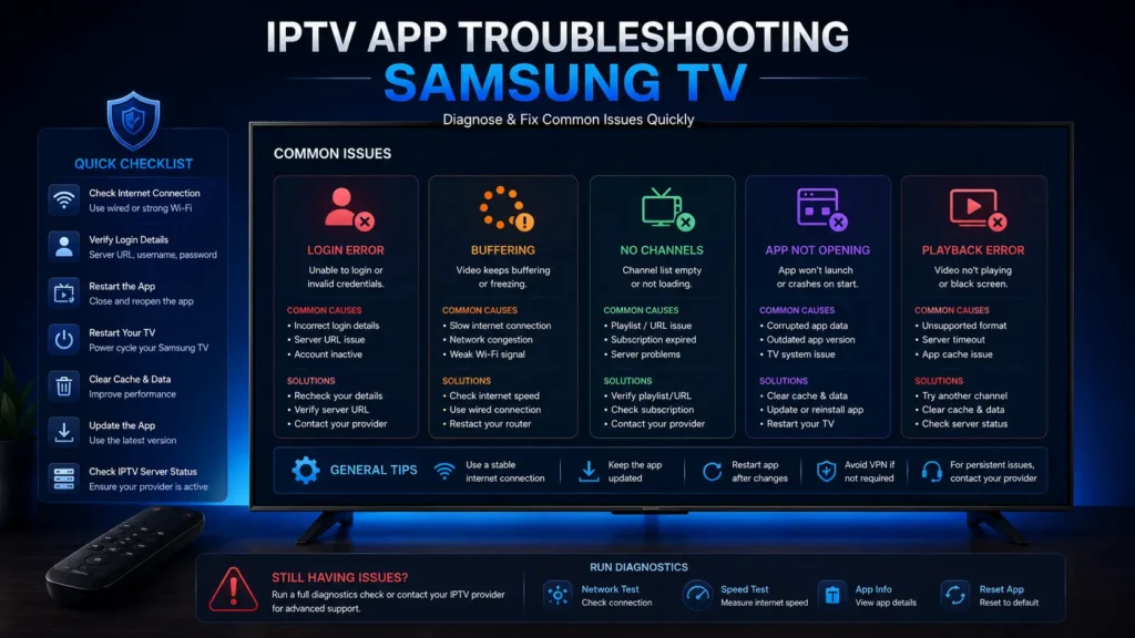 IPTV Smarters Samsung TV troubleshooting common issues