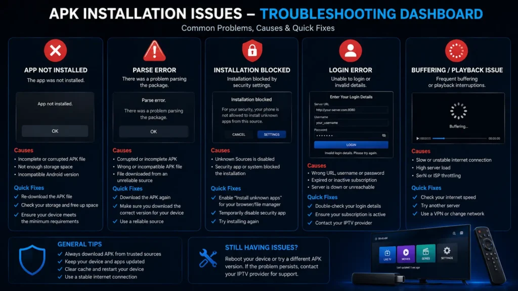 IPTV Smarters Pro APK installation problems and fixes