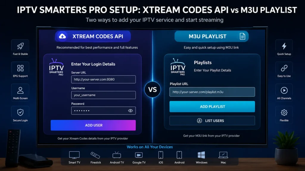 IPTV Smarters Pro Xtream Codes API and M3U setup